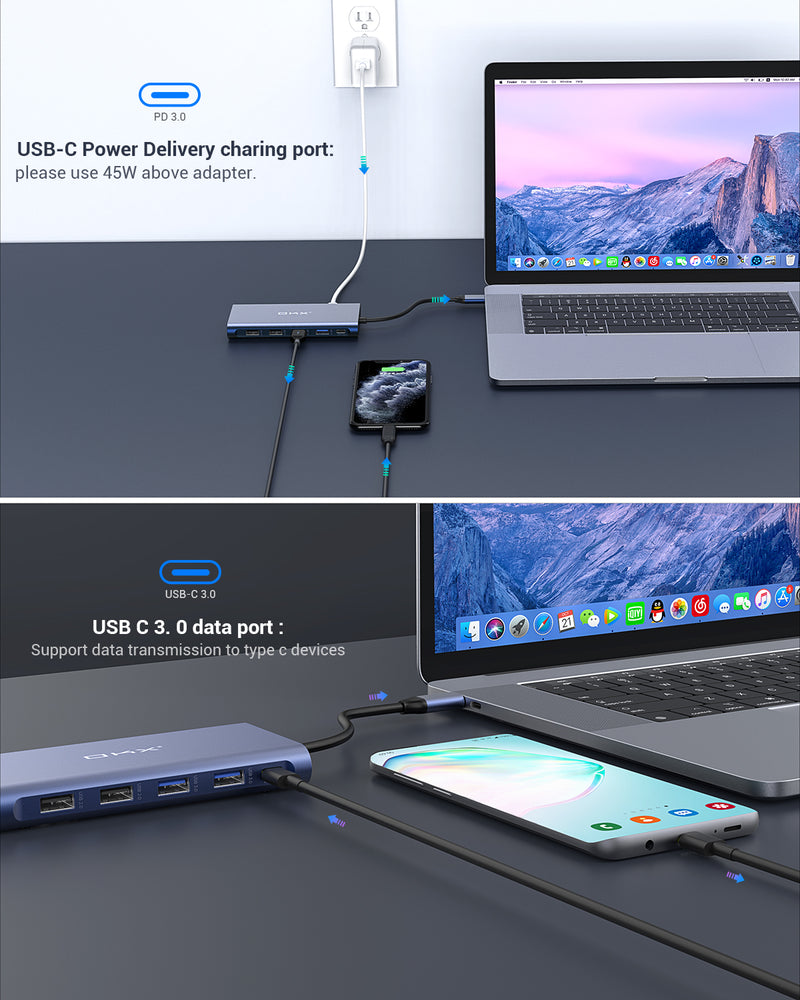 OKX USB C Hub, 12 in 1 USB C Adapter with Dual 4K HDMI, VGA, PD 3.0, Ethernet, SD/TF Card Reader, 4 USB-A, Mic/Audio Ports for MacBook Pro and Type-C Laptops (Windows Laptops Support Triple Display)