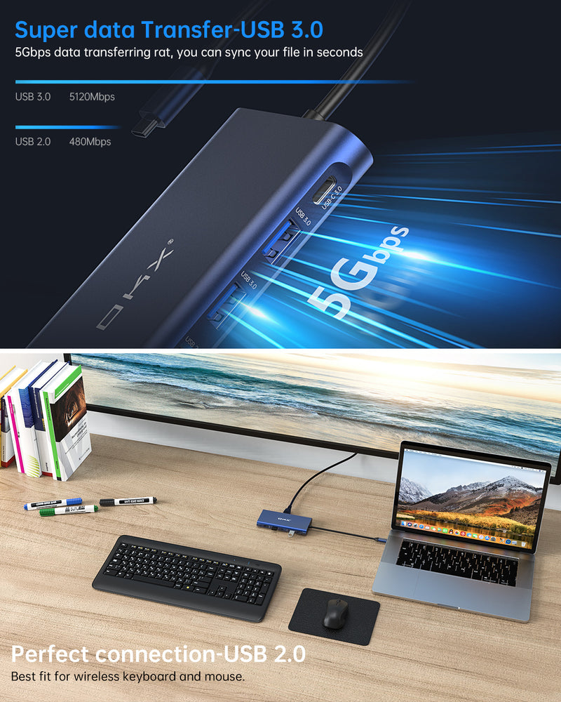 OKX USB C Hub, 12 in 1 USB C Docking Station with Dual 4K HDMI/DP, Gigabit Ethernet, PD 3.0, USB-C Port, 4 USB-A Ports for MacBook Pro and Type-C Laptops, Windows Laptops Support Triple Display