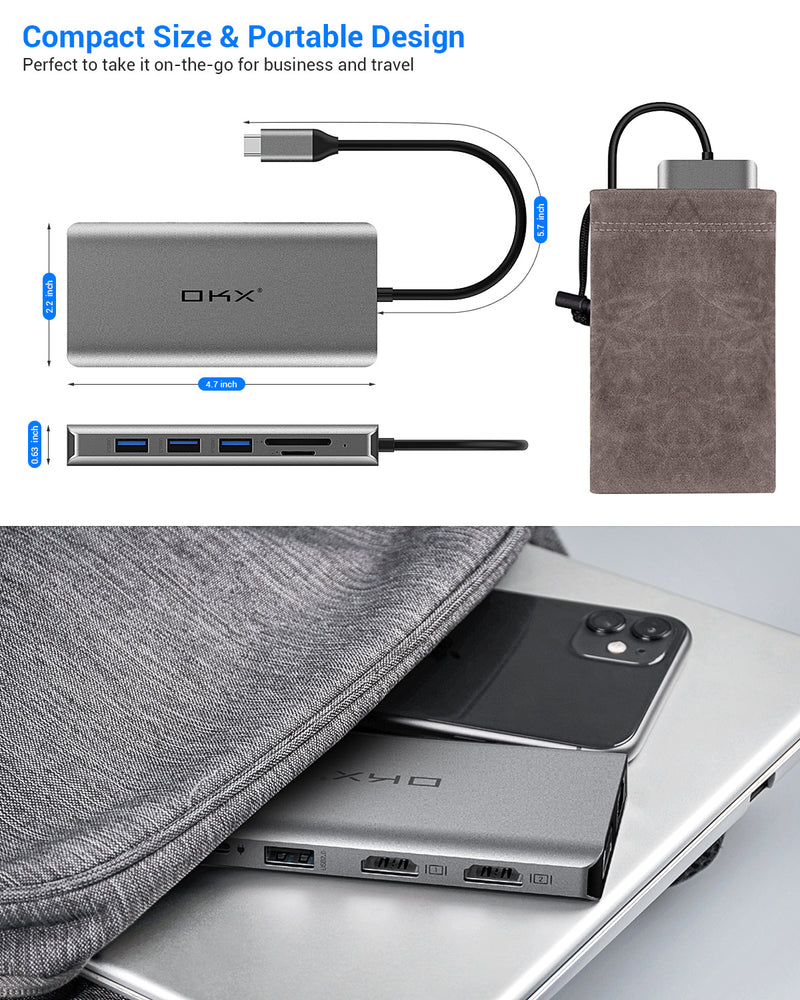 USB C HUB, OKX 12 in 1 USB C Docking Station Triple Display Type C Adapter for MacBook Pro and Windows with Dual HDMI, VGA, Gigabit Ethernet, PD Type C Port, 4 USB Ports, SD/TF Card Reader