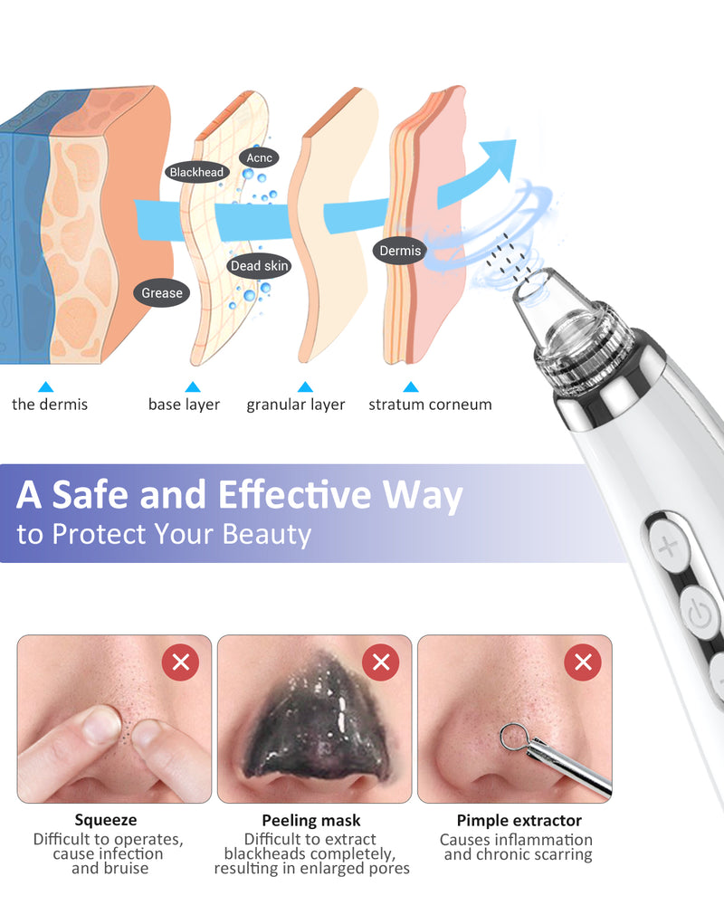 Blackhead Pore Vacuum Cleaner Remover, 2021 Upgraded Facial Pore Cleaner Electric USB Rechargeable Acne Comedone Whitehead Extractor with 5 Probes and Blackhead Remover Kit Suction for Women & Men Silver