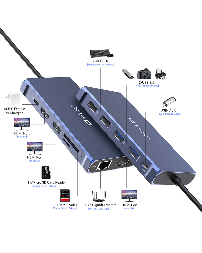 USB-C Hub - USB 3.0, 4K HDMI, RJ45 Gigabit Ethernet, SD-kort, PD