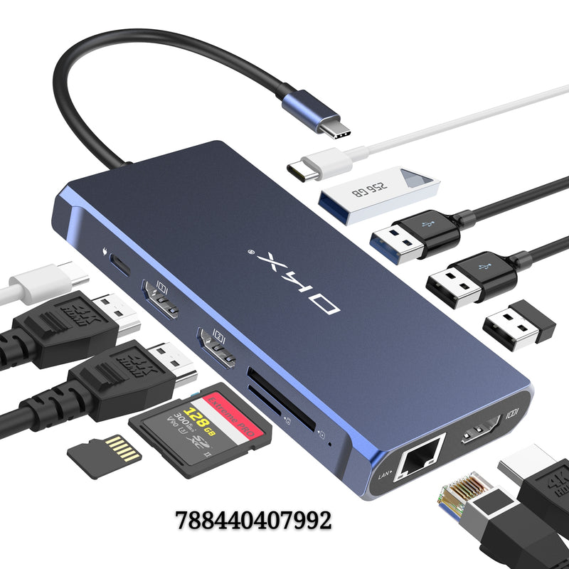 USB C Docking Station, Type C Hub, OKX 13 in 1 Triple Display (65W PD Charging, 3 HDMI 4K, USB-C Date Transfer, 2 USB 3.0 Ports, 2 USB 2.0 Ports, LAN, SD/TF Reader for MacBook & Thunderbolt3 Windows)