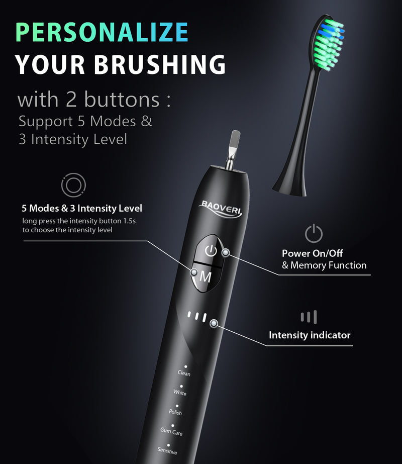 Sonic Electric Toothbrush with 8 Brush Heads for Adults, Rechargeable – OKX